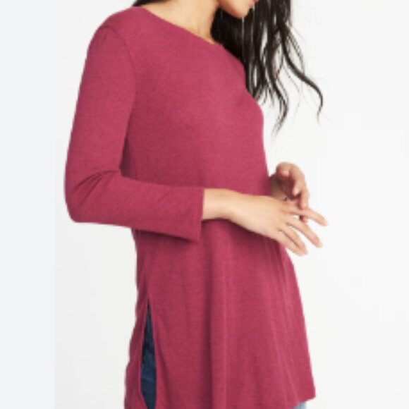 Old Navy Tops - Old Navy Blouse Womens Small Purple Tunic Long Sleeve Rib-Knit Crew Neck Relaxed